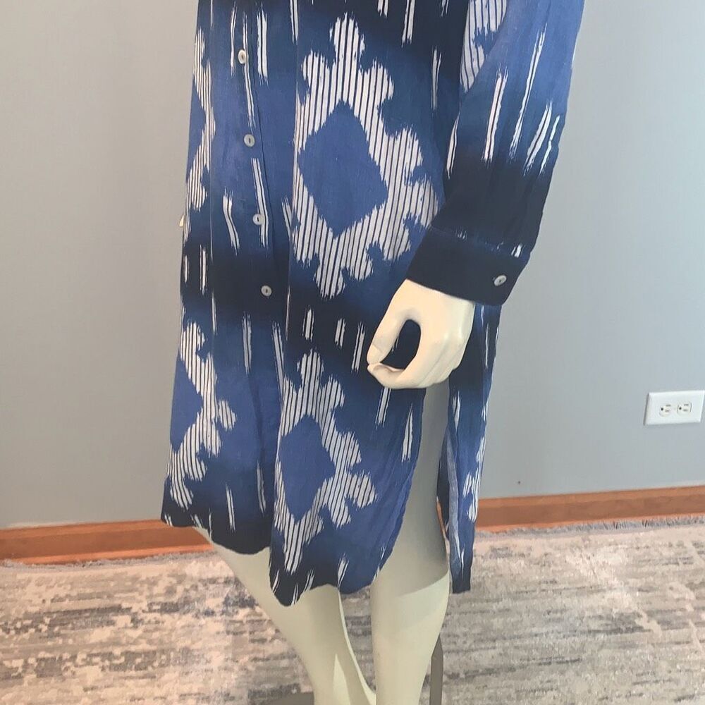 Chicos Blue Aztec Linen Button Down Dress Size 1 - Picture 9 of 12